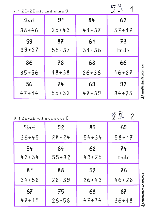 Partnerrechnen ZR 100 - ZE plus ZE mit und ohne Ü (7.1)